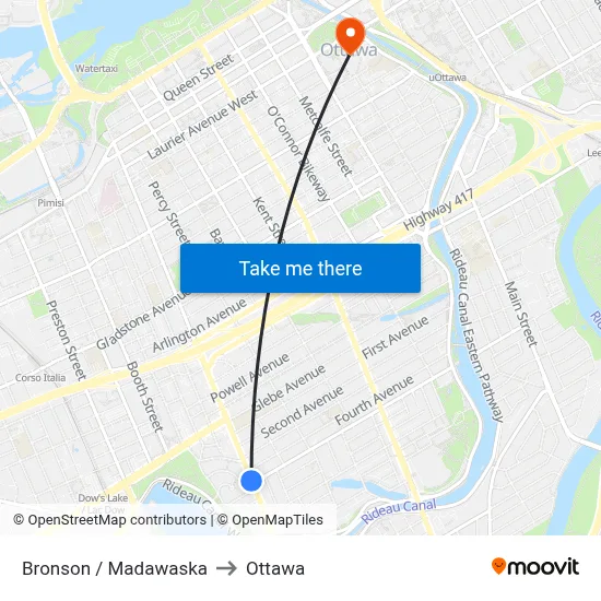 Bronson / Madawaska to Ottawa map