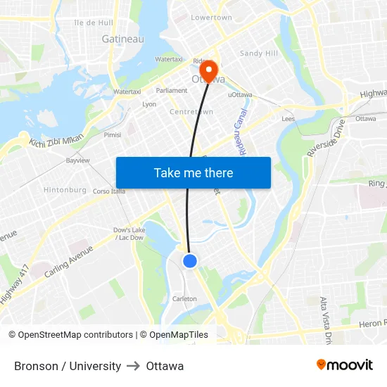Bronson / Sunnyside to Ottawa map
