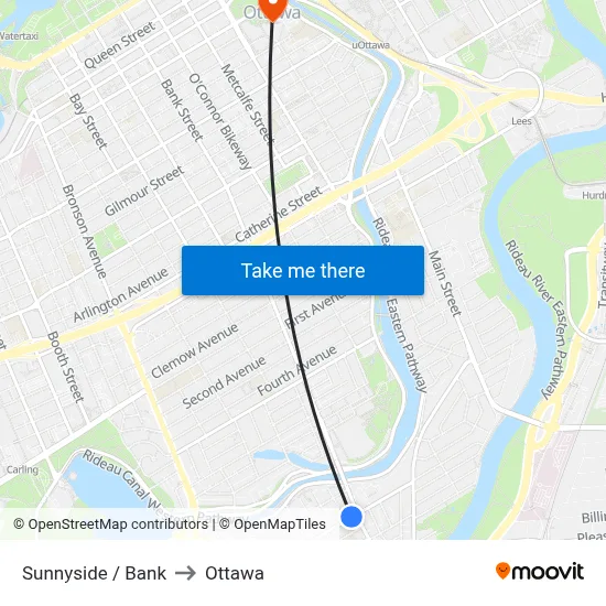 Sunnyside / Bank to Ottawa map
