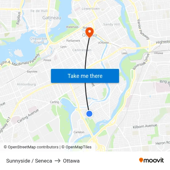 Sunnyside / Seneca to Ottawa map