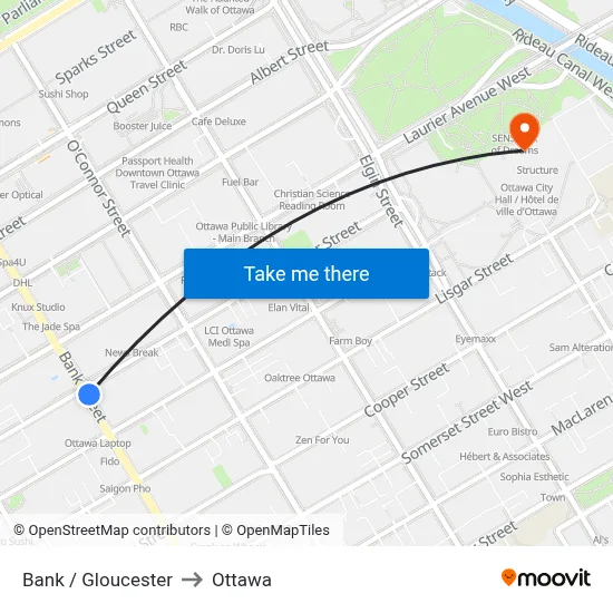 Bank / Gloucester to Ottawa map