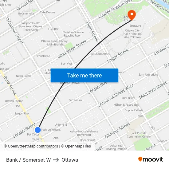 Bank / Somerset W to Ottawa map