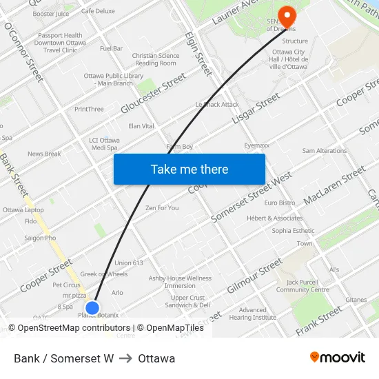 Bank / Somerset W to Ottawa map