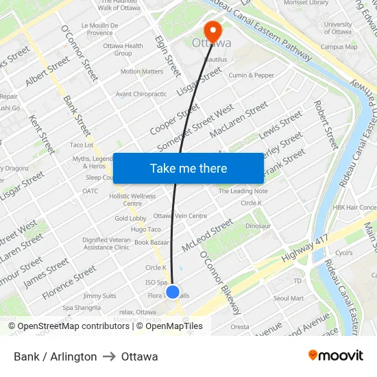 Bank / Arlington to Ottawa map