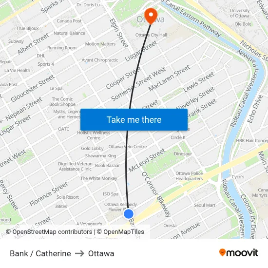 Bank / Catherine to Ottawa map