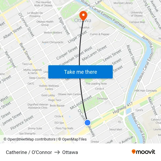 Catherine / O'Connor to Ottawa map