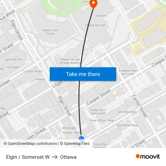 Elgin / Somerset W to Ottawa map