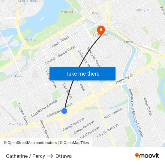 Catherine / Percy to Ottawa map