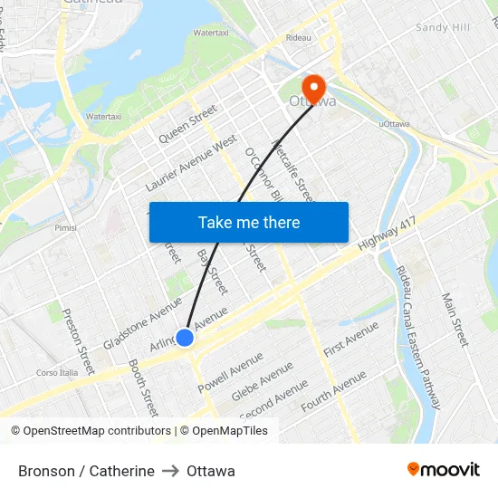 Bronson / Raymond to Ottawa map