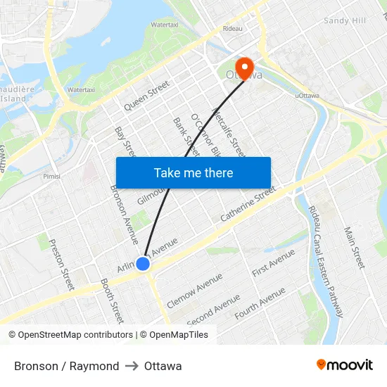 Bronson / Raymond to Ottawa map