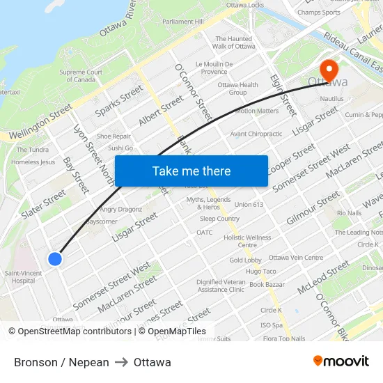Bronson / Nepean to Ottawa map