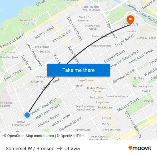 Somerset W / Bronson to Ottawa map