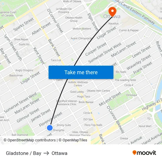 Gladstone / Bay to Ottawa map