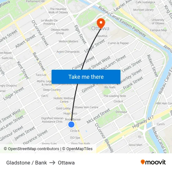 Gladstone / Bank to Ottawa map