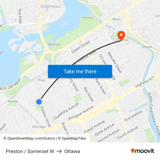 Preston / Somerset W to Ottawa map