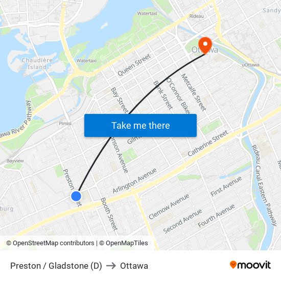 Preston / Gladstone (D) to Ottawa map