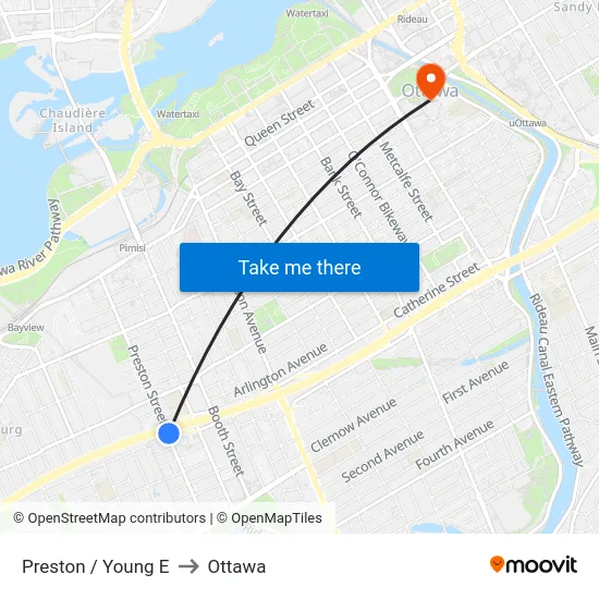 Preston / Young E to Ottawa map