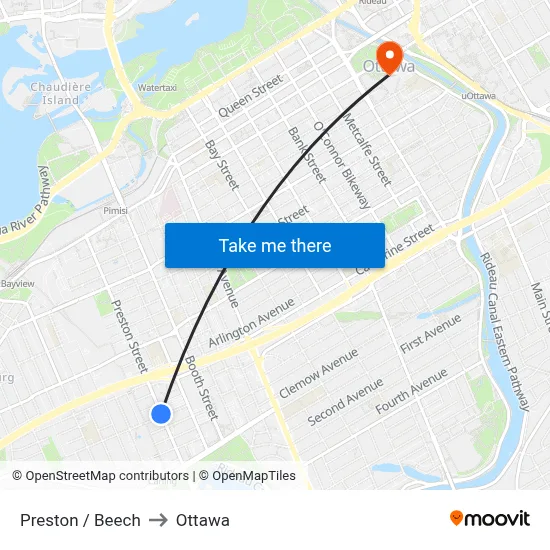Preston / Beech to Ottawa map