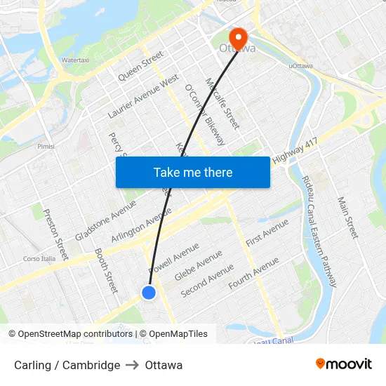 Carling / Cambridge to Ottawa map