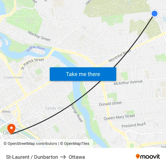 St-Laurent / Dunbarton to Ottawa map