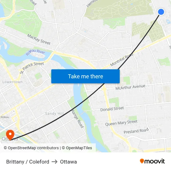 Brittany / Coleford to Ottawa map