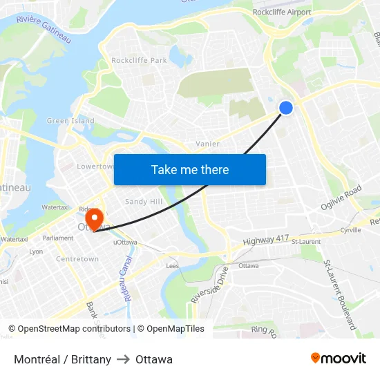 Montréal / Brittany to Ottawa map