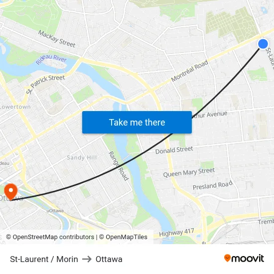 St-Laurent / Morin to Ottawa map