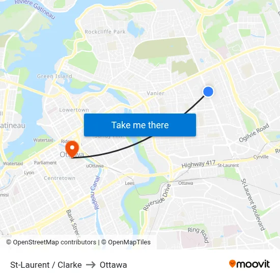 St-Laurent / Clarke to Ottawa map