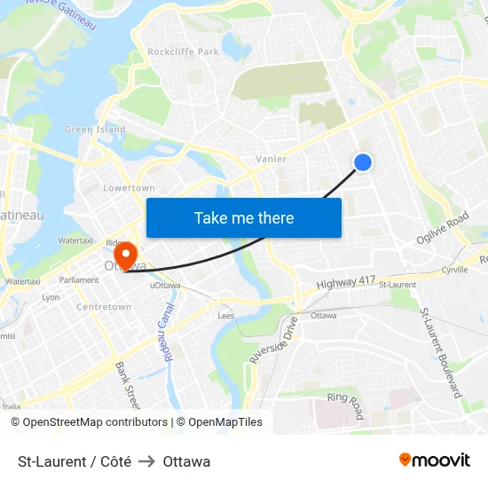 St-Laurent / Côté to Ottawa map