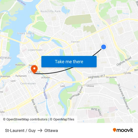 St-Laurent / Guy to Ottawa map