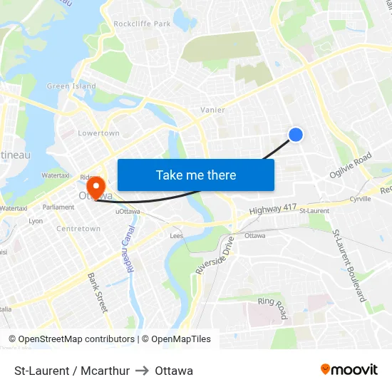 St-Laurent / Mcarthur to Ottawa map