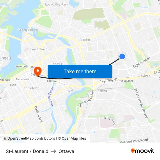 St-Laurent / Donald to Ottawa map