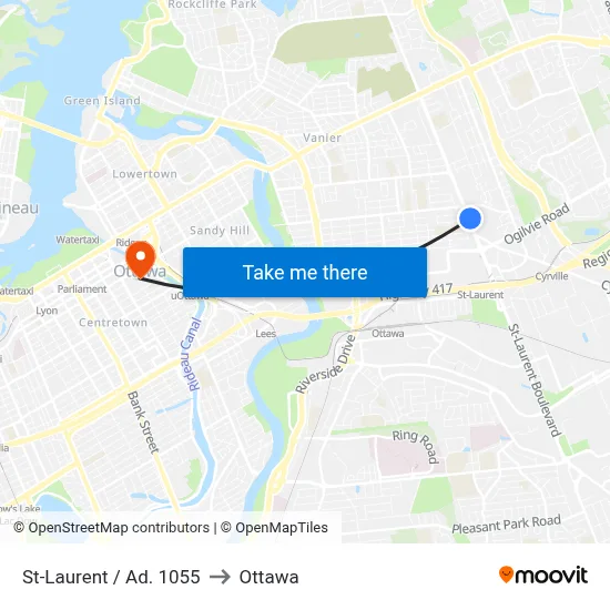 St-Laurent / Ad. 1055 to Ottawa map