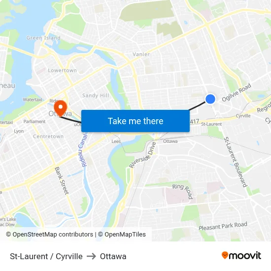 St-Laurent / Cyrville to Ottawa map