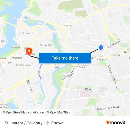 St-Laurent / Coventry to Ottawa map
