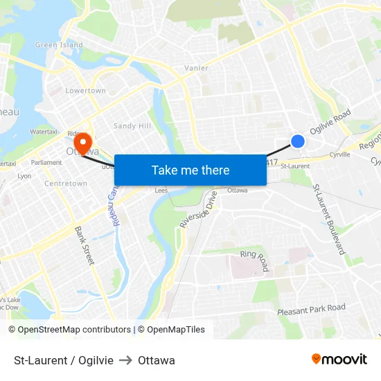 St-Laurent / Ogilvie to Ottawa map