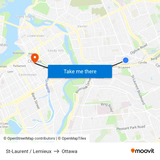 St-Laurent / Lemieux to Ottawa map