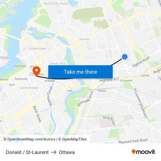 Donald / St-Laurent to Ottawa map