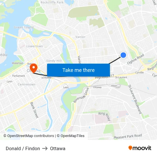 Donald / Findon to Ottawa map