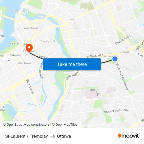 St-Laurent / Tremblay to Ottawa map