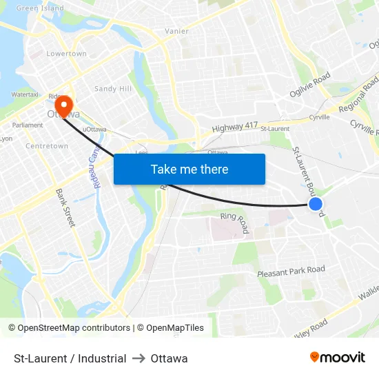 St-Laurent / Industrial to Ottawa map