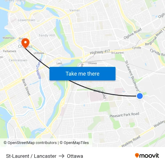 St-Laurent / Lancaster to Ottawa map