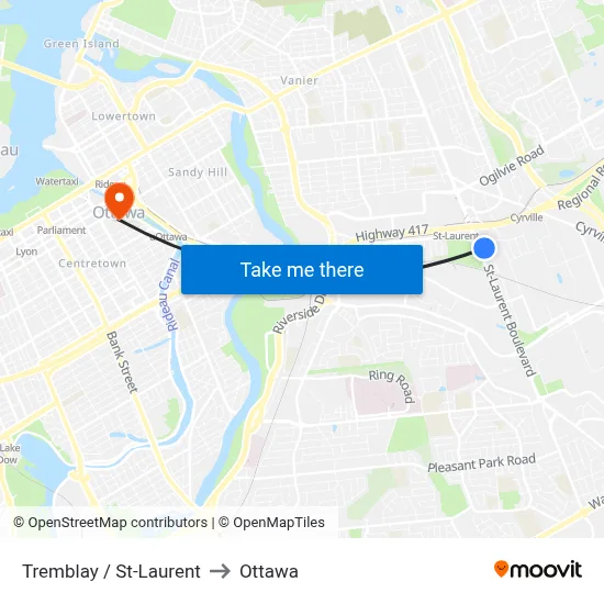 Tremblay / St-Laurent to Ottawa map