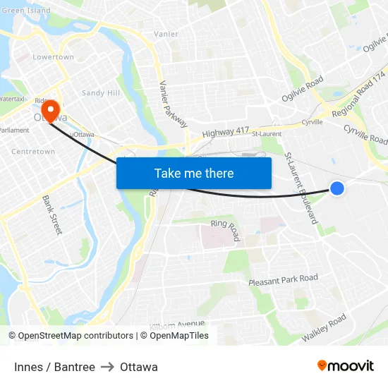 Innes / Bantree to Ottawa map