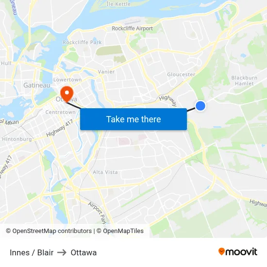 Innes / Blair to Ottawa map
