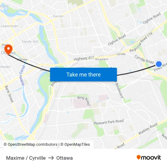 Maxime / Cyrville to Ottawa map
