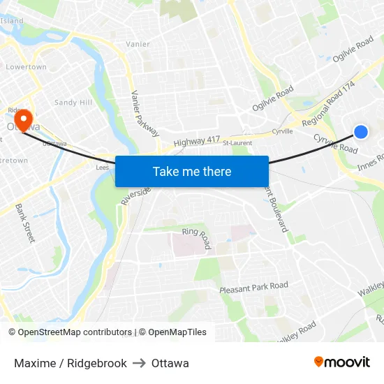 Maxime / Ridgebrook to Ottawa map