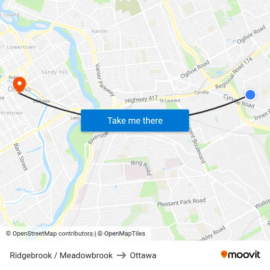 Ridgebrook / Meadowbrook to Ottawa map