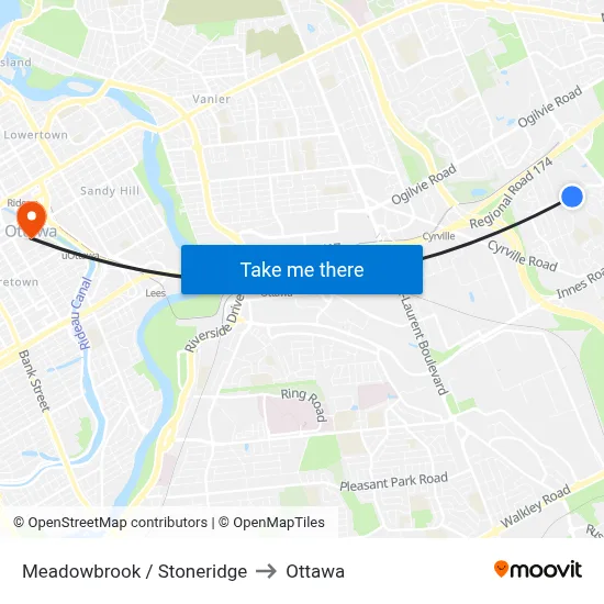 Meadowbrook / Stoneridge to Ottawa map