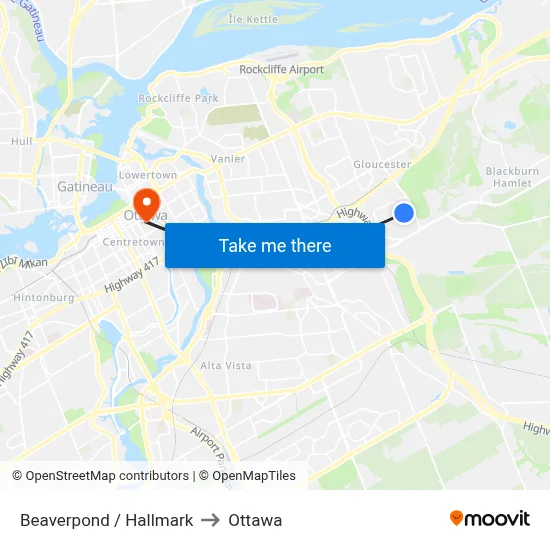 Beaverpond / Hallmark to Ottawa map